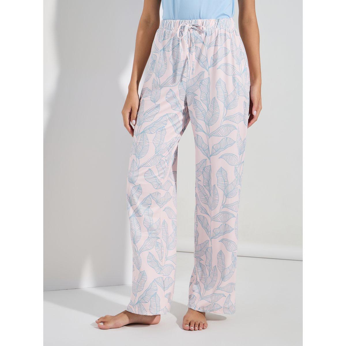 Styli Unwind Leaf Print Pocket Ruffle Hem T-Shirt & Pyjama Set-women-clothing-nightwear-pyjamas-longsets-image-4