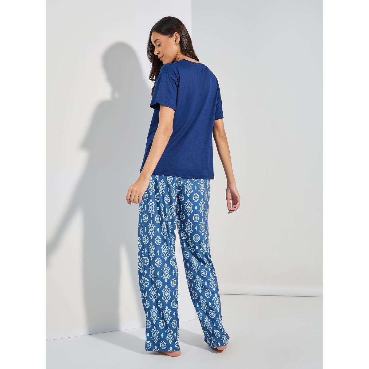 Styli Unwind Ikkat Print Pocket T-Shirt & Pyjama Set-women-clothing-nightwear-pyjamas-longsets-image-7