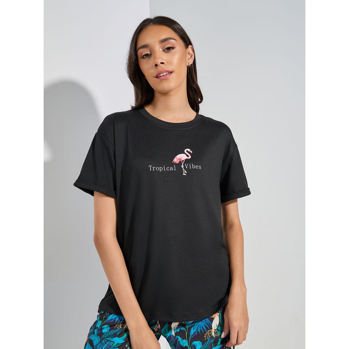 طقم من بنطال بيجاما مع تيشيرت بطبعة فلامنجو-women-clothing-nightwear-pyjamas-longsets-image-2