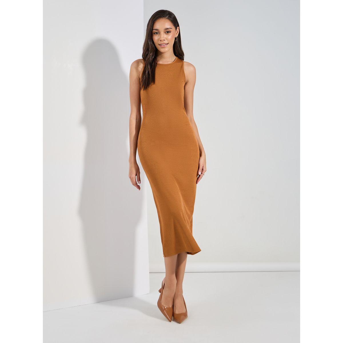 فستان ميدي ضيق بتفاصيل مضلعة بياقة دائرية-women-clothing-dresses-image-3