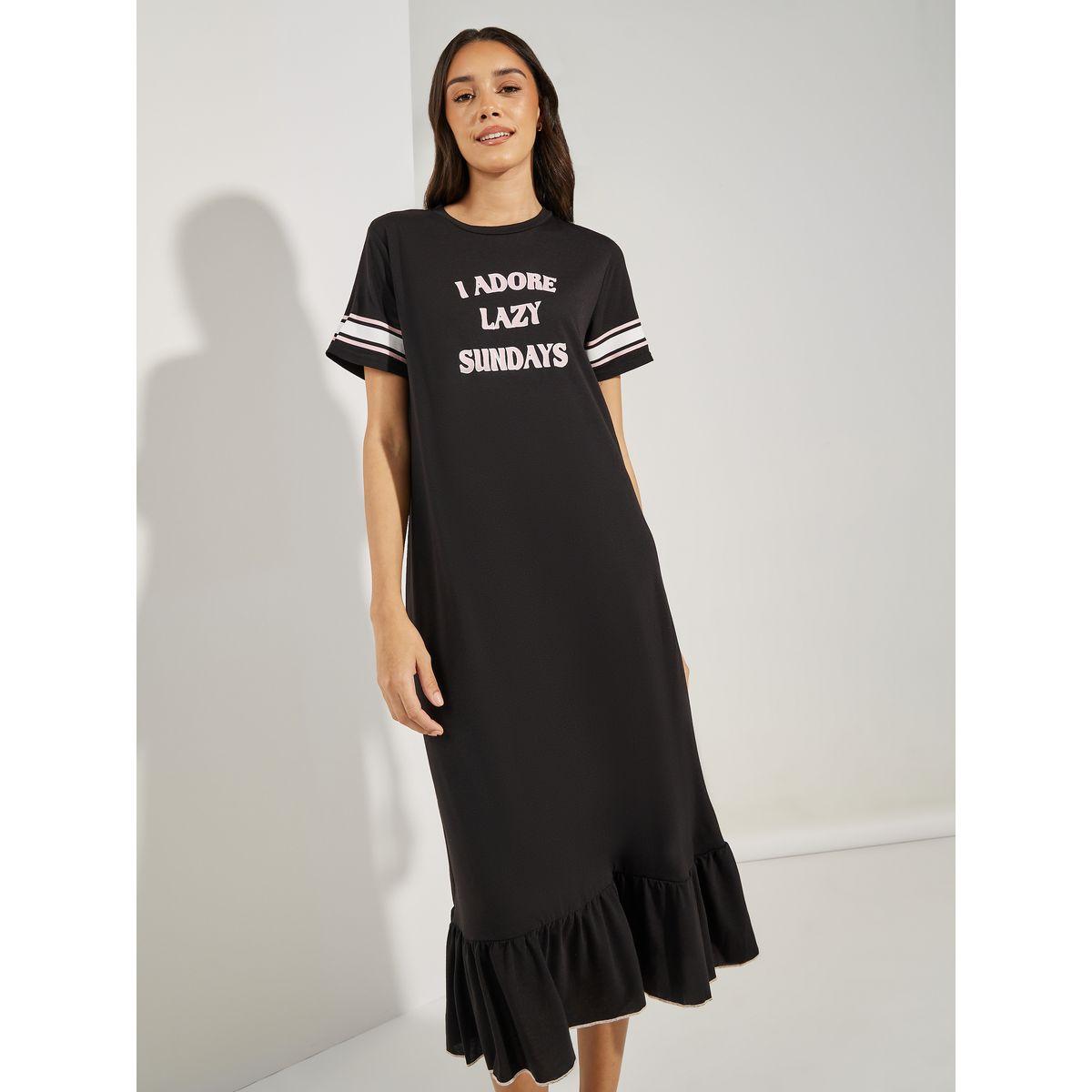 Styli Unwind Lazy Sundays Stripe Sleeve Ruffle Hem Sleep T-Shirt Dress-women-clothing-nightwear-nighties-image-3
