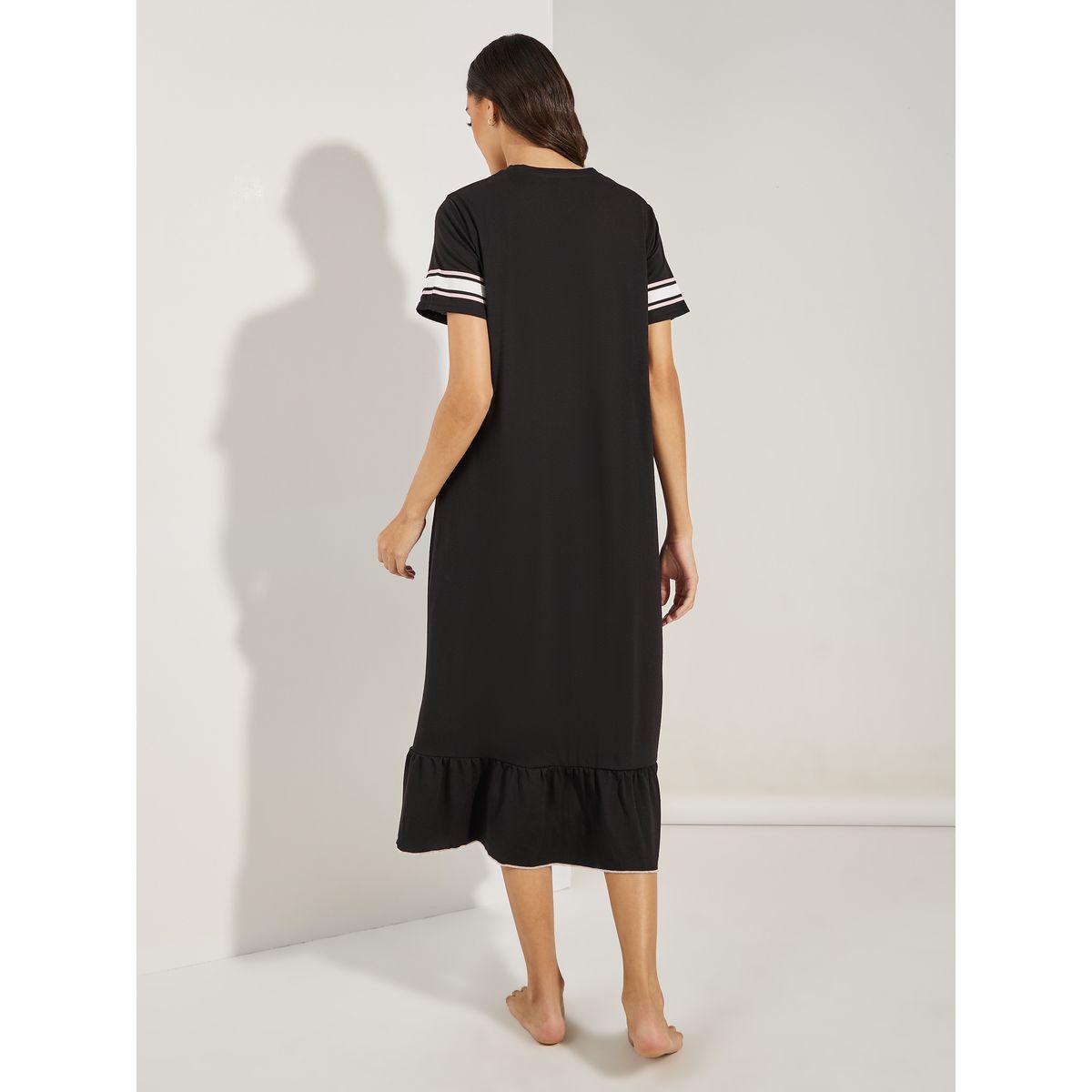 Styli Unwind Lazy Sundays Stripe Sleeve Ruffle Hem Sleep T-Shirt Dress-women-clothing-nightwear-nighties-image-5