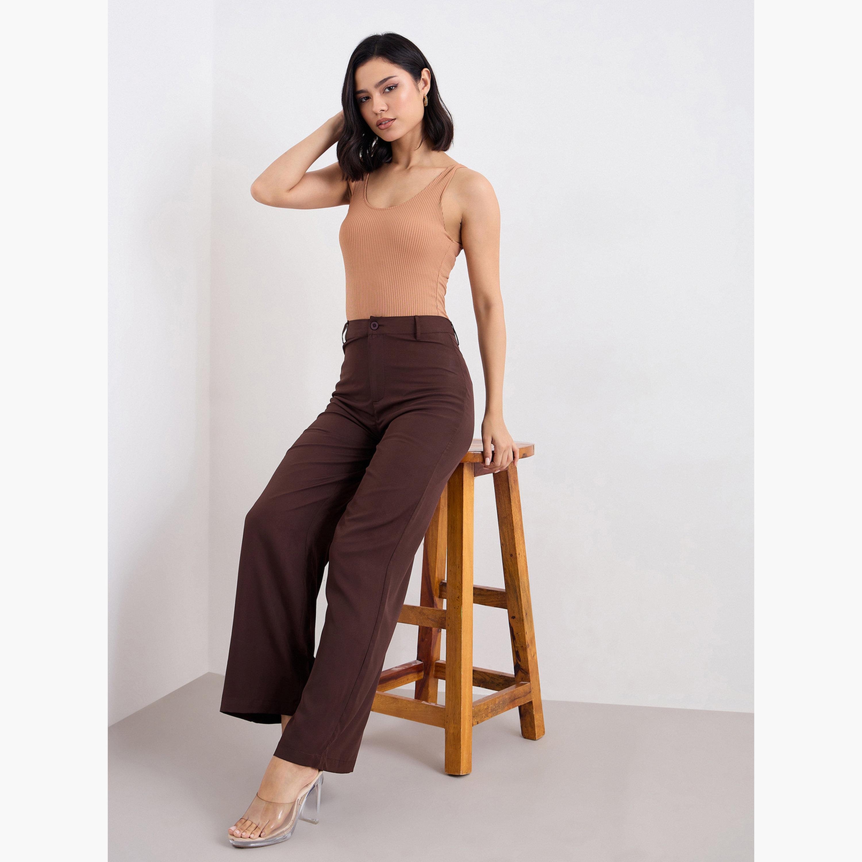 Styli Solid Wide Leg Pants with Belt Loops-women-clothing-bottoms-trousers-image-3