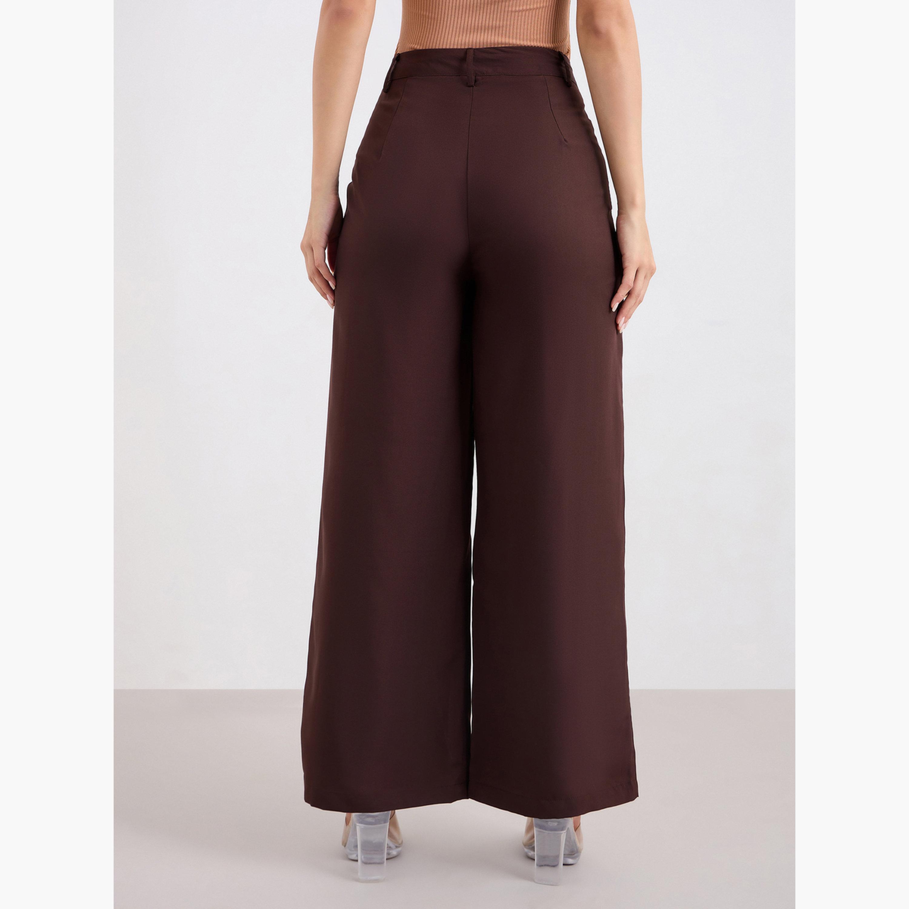 Styli Solid Wide Leg Pants with Belt Loops-women-clothing-bottoms-trousers-image-4