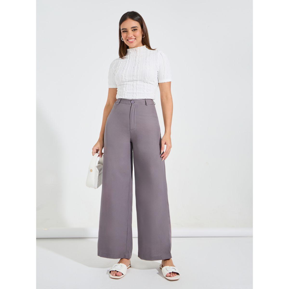 بنطال سادة بارجل مستقيمة مع فتحات حزام-women-clothing-bottoms-trousers-image-1
