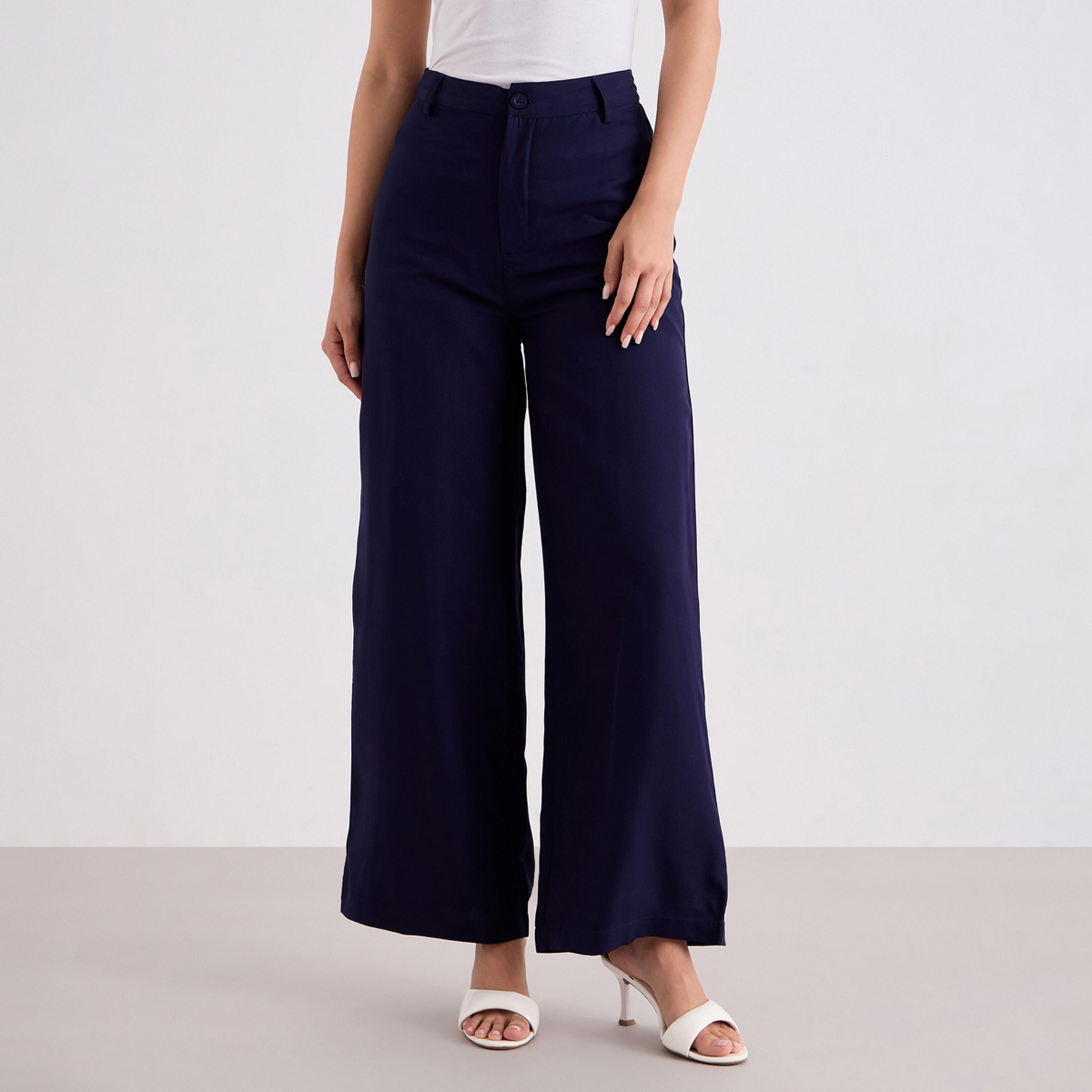 ستايلي - بنطال واسع الساق مع حلقات حزام-women-clothing-bottoms-trousers-image-1