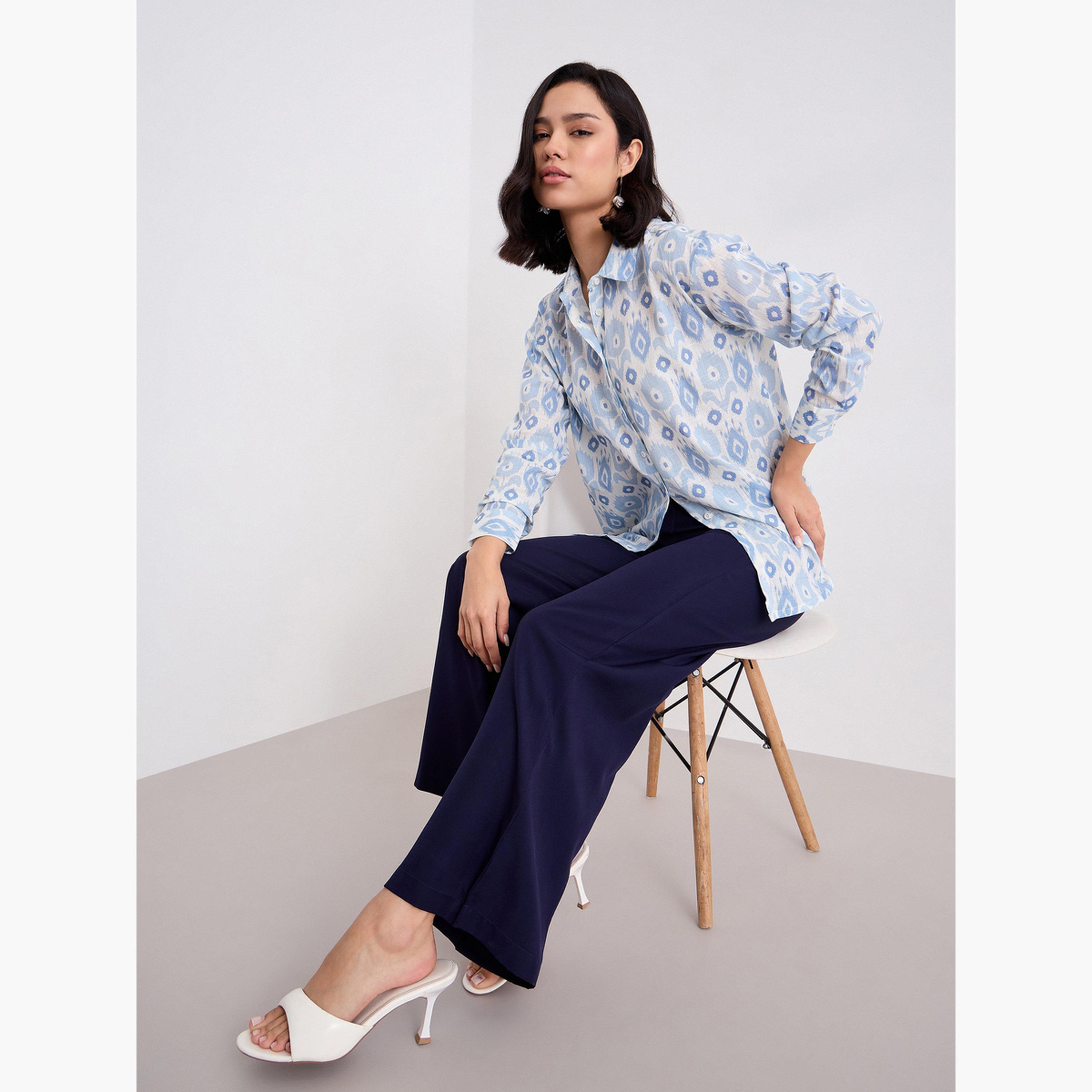 Styli Solid Wide Leg Pants with Belt Loops-women-clothing-bottoms-trousers-image-3