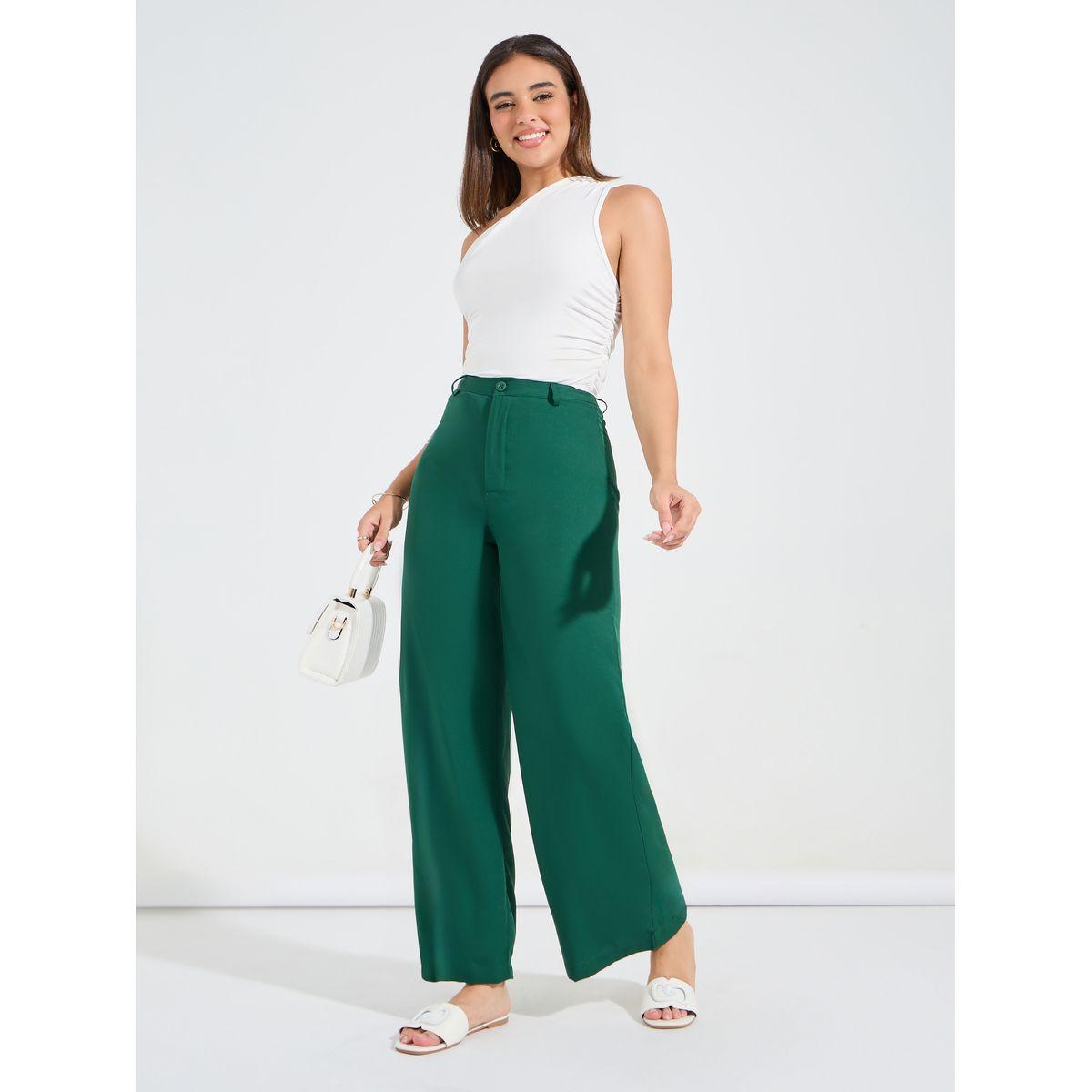 بنطال سادة بارجل مستقيمة مع فتحات حزام-women-clothing-bottoms-trousers-image-1