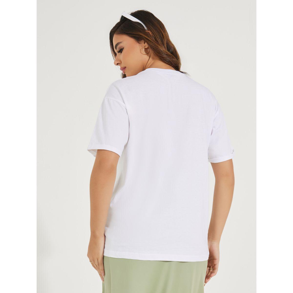 تيشيرت فضفاض بطبعة جرافيك واكمام بطية-women-clothing-tshirts-image-5
