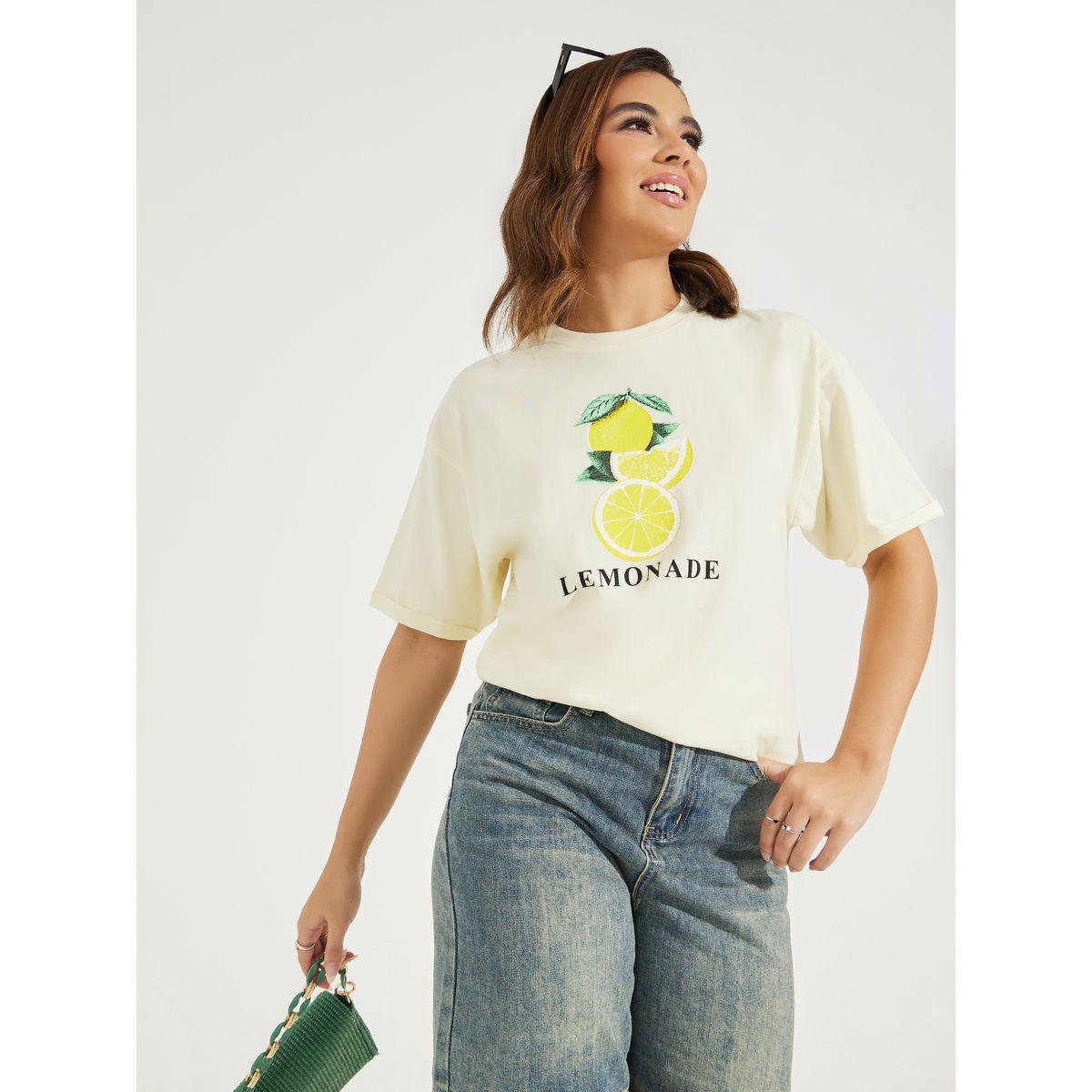 Styli Oversized Lemonade Graphic T-Shirt with Turn-Up Sleeves-women-clothing-tshirts-image-1