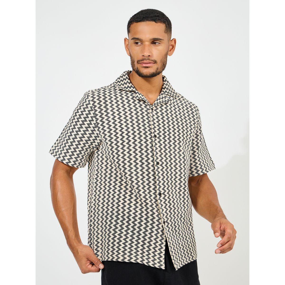 Styli Jacquard Geo Pattern Relaxed Fit Shirt-men-clothing-shirts-image-1