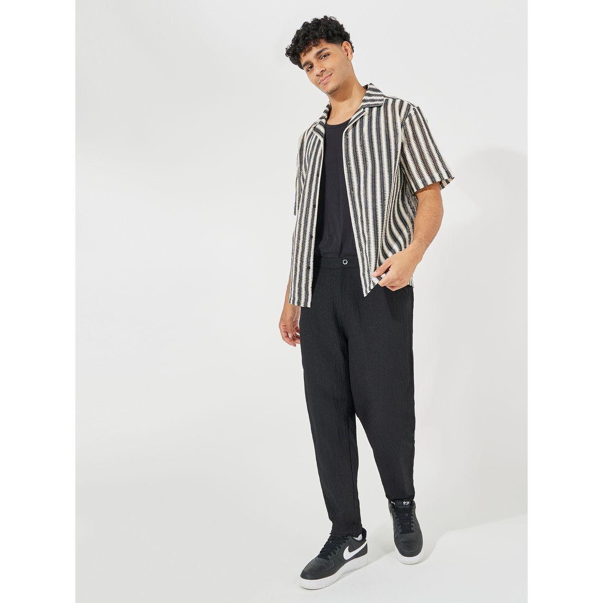 Styli Jacquard Stripe Pattern Resort Collar Relaxed Shirt-men-clothing-shirts-image-2