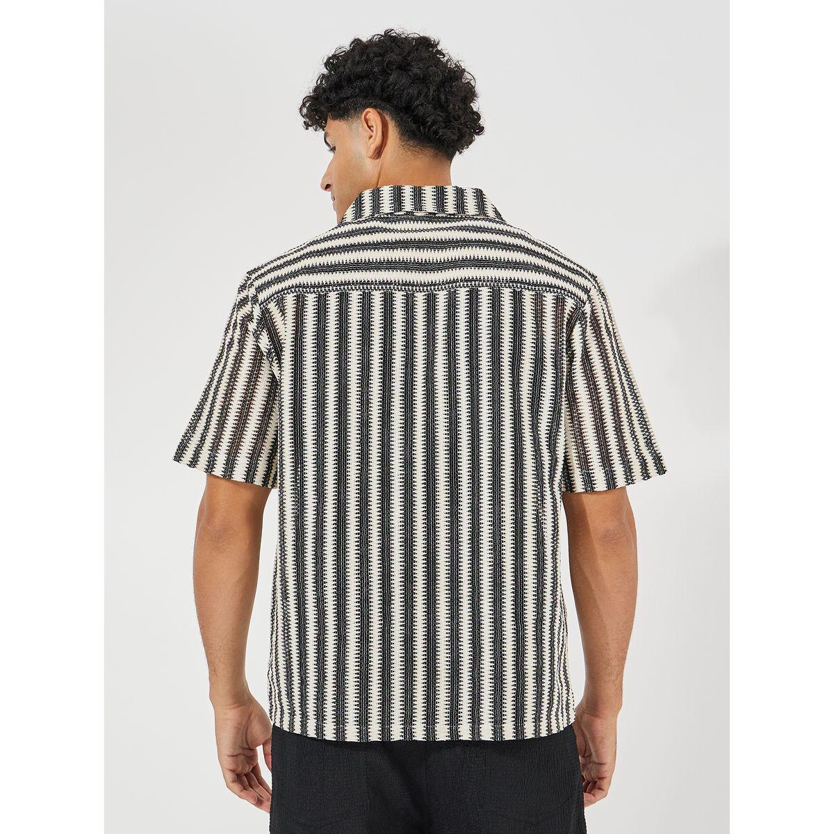 Styli Jacquard Stripe Pattern Resort Collar Relaxed Shirt-men-clothing-shirts-image-5