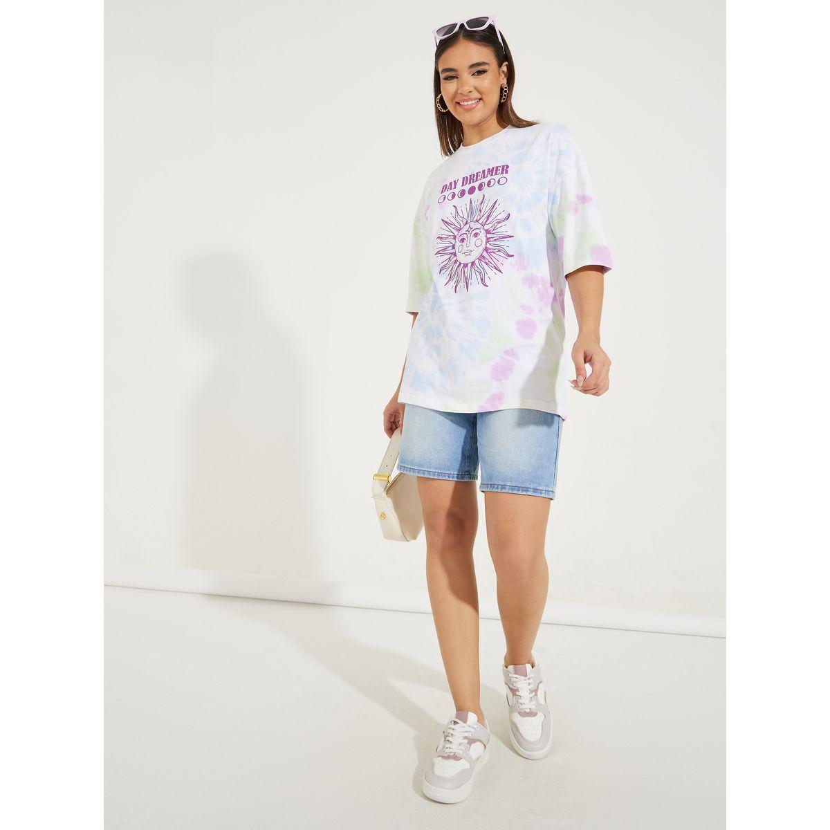 Styli Oversized Tie Dye Graphic Print T-Shirt with Dropped Shoulder-women-clothing-tshirts-image-2
