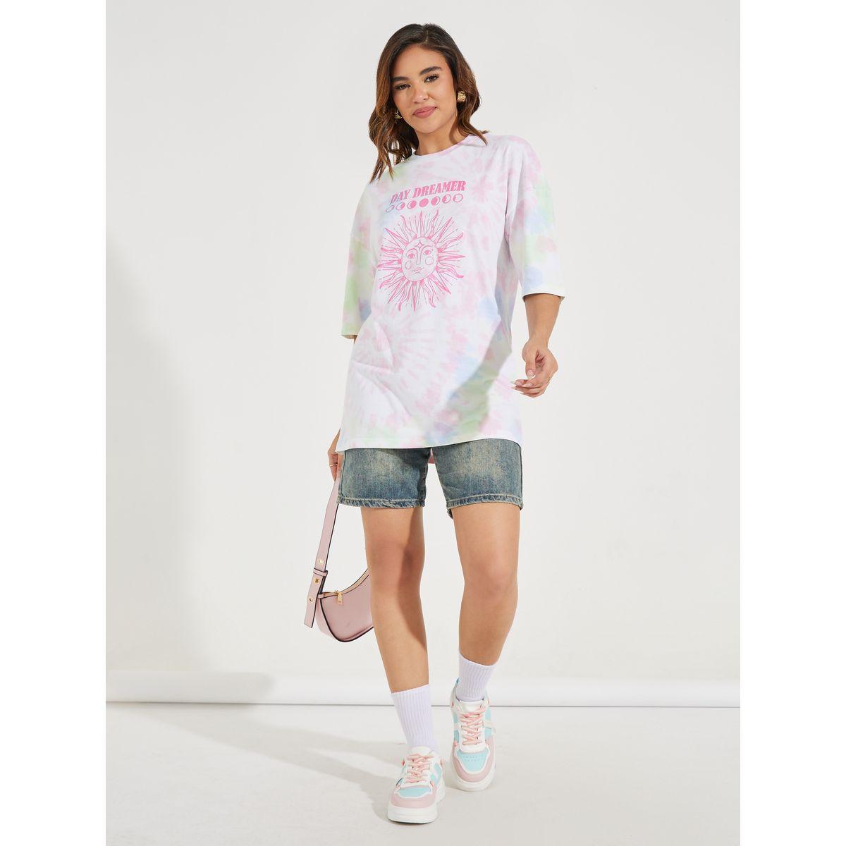 Styli Oversized Tie Dye Graphic Print T-Shirt with Dropped Shoulder-women-clothing-tshirts-image-2