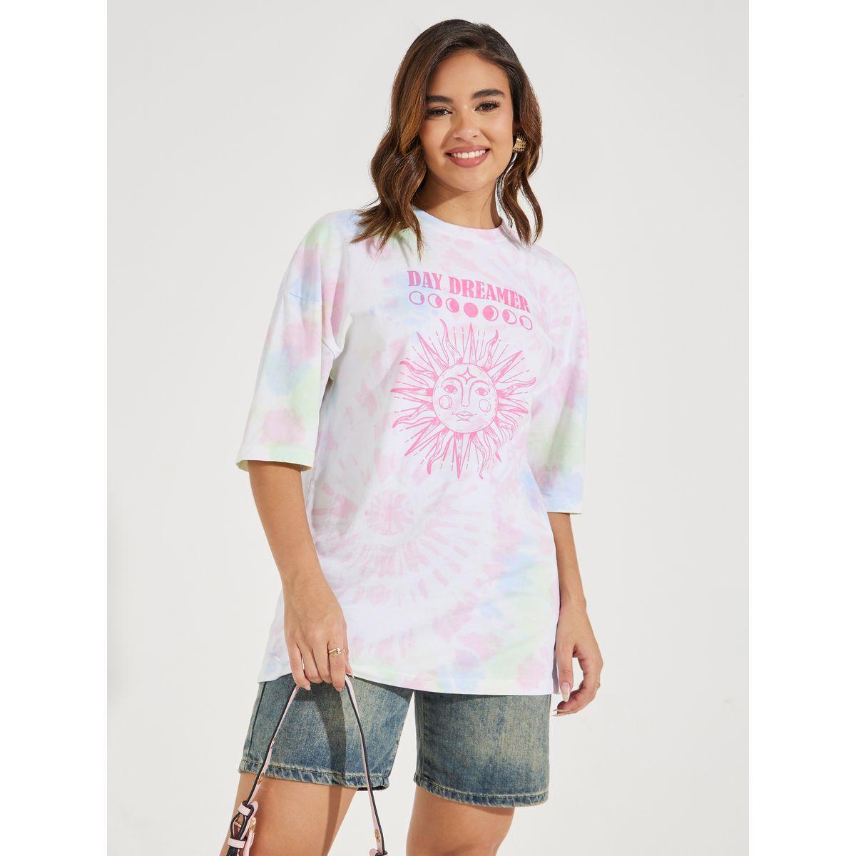 Styli Oversized Tie Dye Graphic Print T-Shirt with Dropped Shoulder-women-clothing-tshirts-image-3