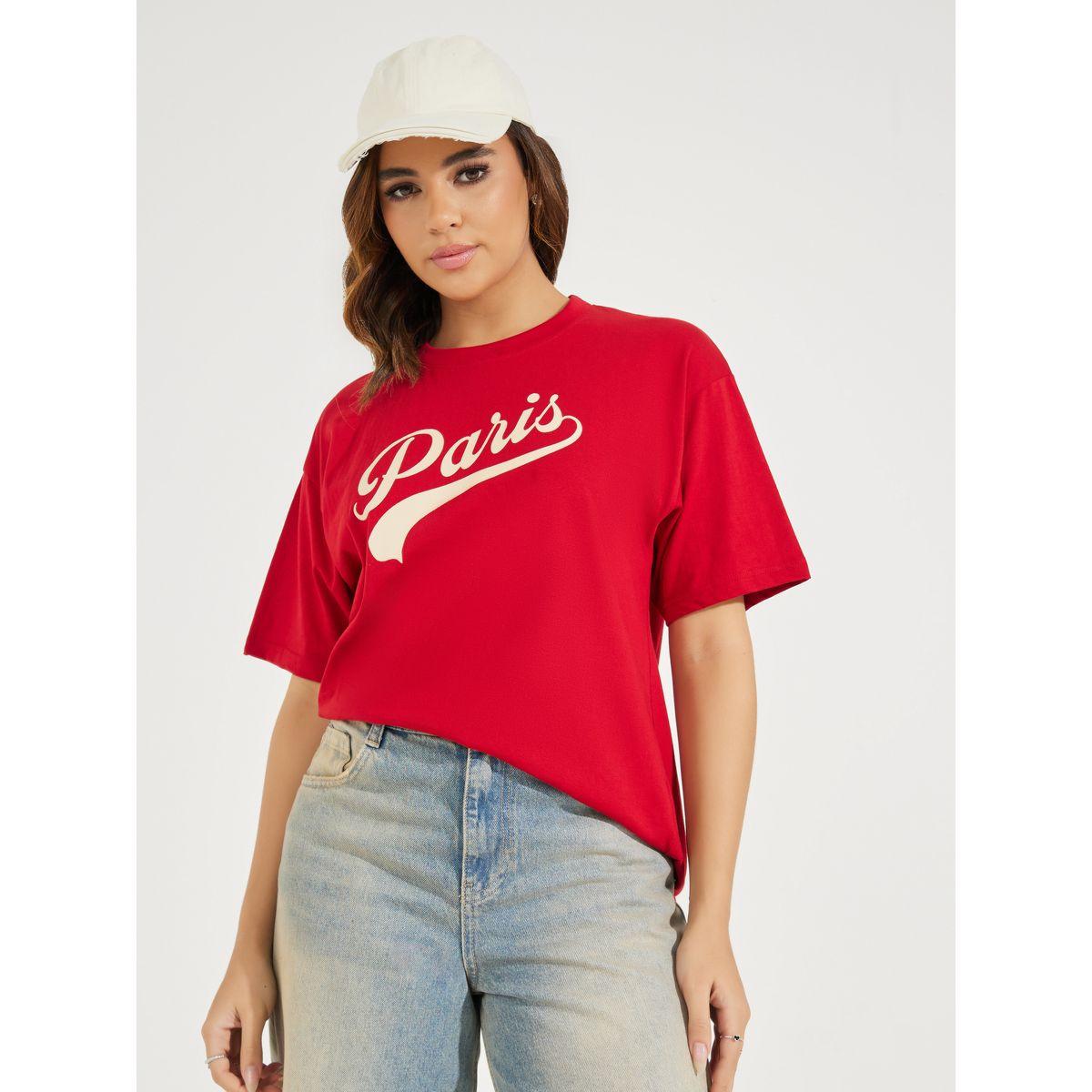 Styli Oversized Paris Slogan T-Shirt with Dropped Shoulder-women-clothing-tshirts-image-2