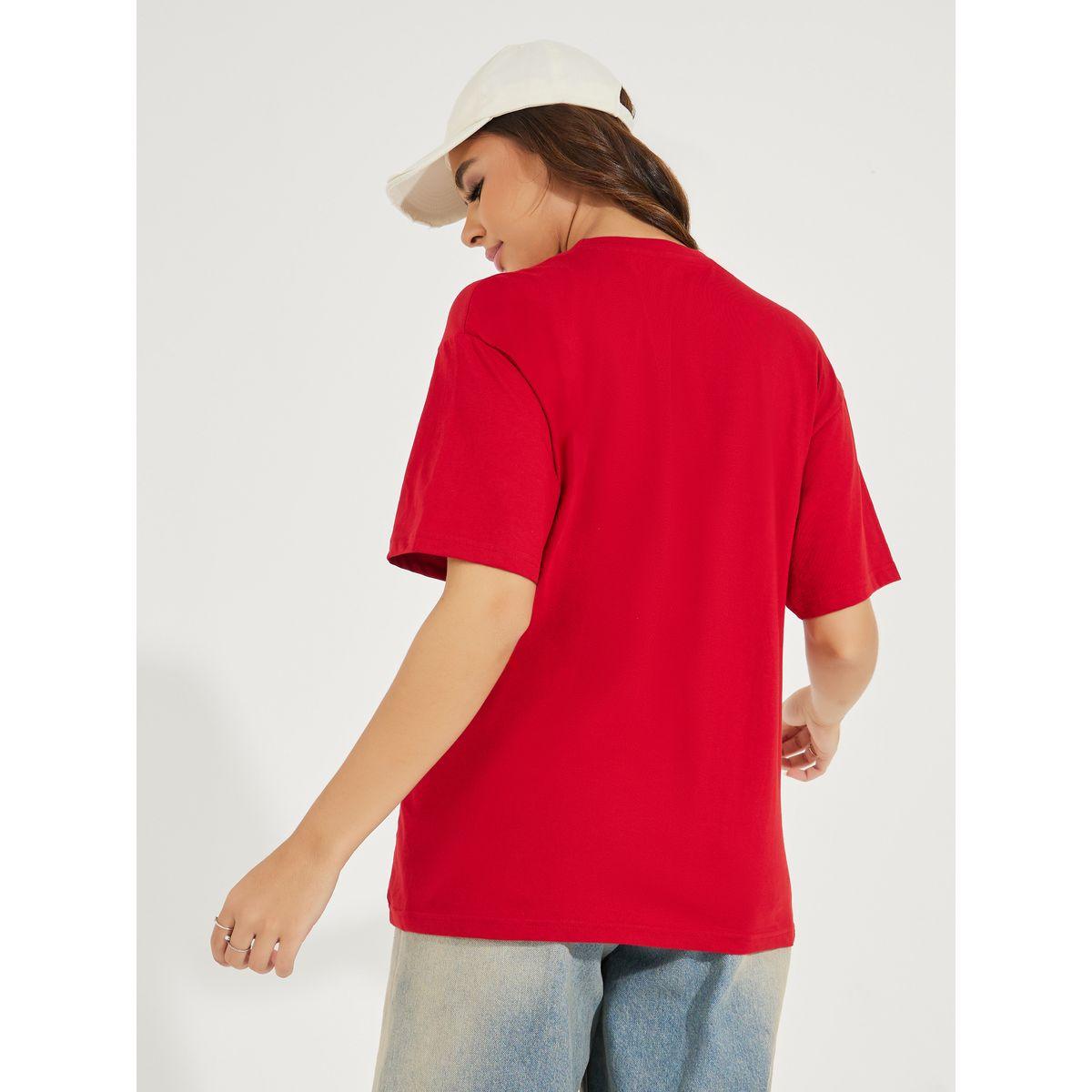 تيشيرت فضفاض بطبعة كتابة مع اكتاف منخفضة-women-clothing-tshirts-image-6