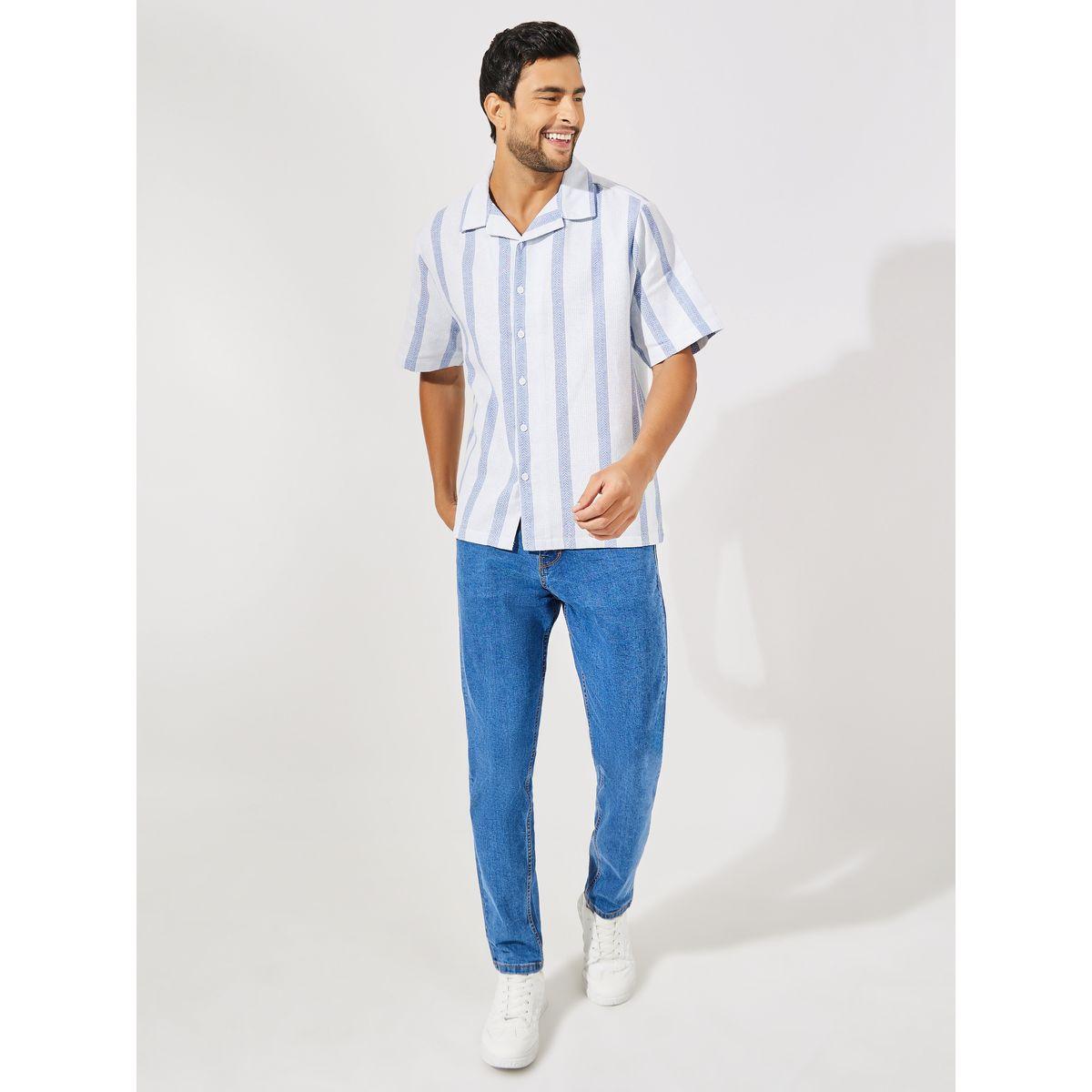 قميص مخطط بقصة مريحة وياقة ريزورت-men-clothing-shirts-image-2