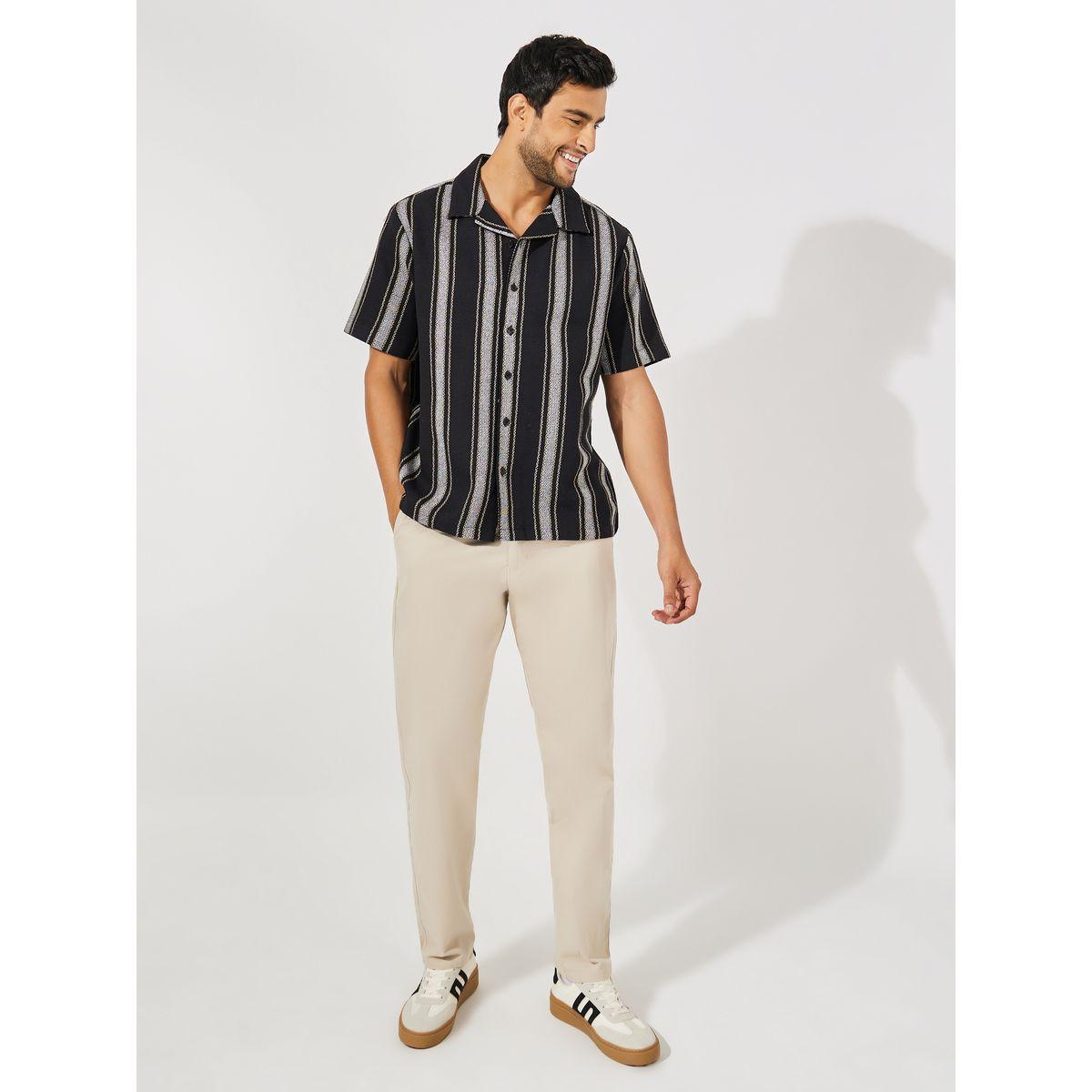 Styli Striped Cotton Dobby Resort Collar Relaxed Fit Shirt-men-clothing-shirts-image-2
