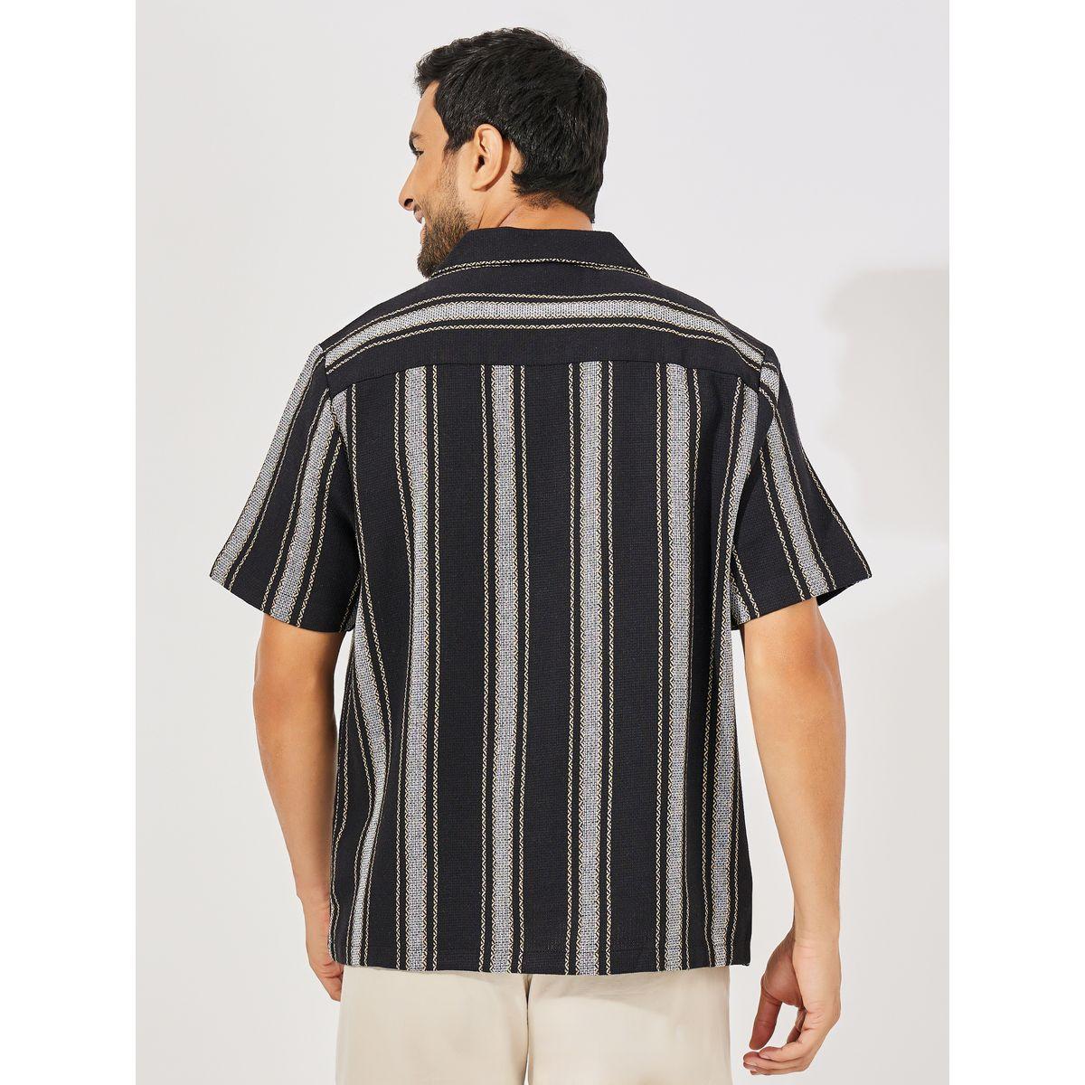 Styli Striped Cotton Dobby Resort Collar Relaxed Fit Shirt-men-clothing-shirts-image-4