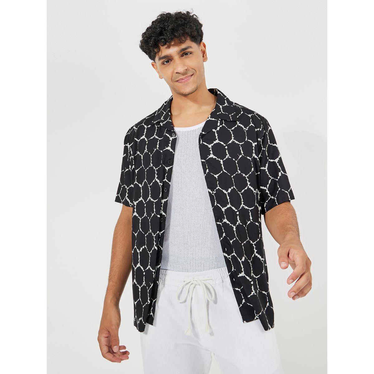 Styli Geometric Printed Resort Collar Relaxed Shirt-men-clothing-shirts-image-1