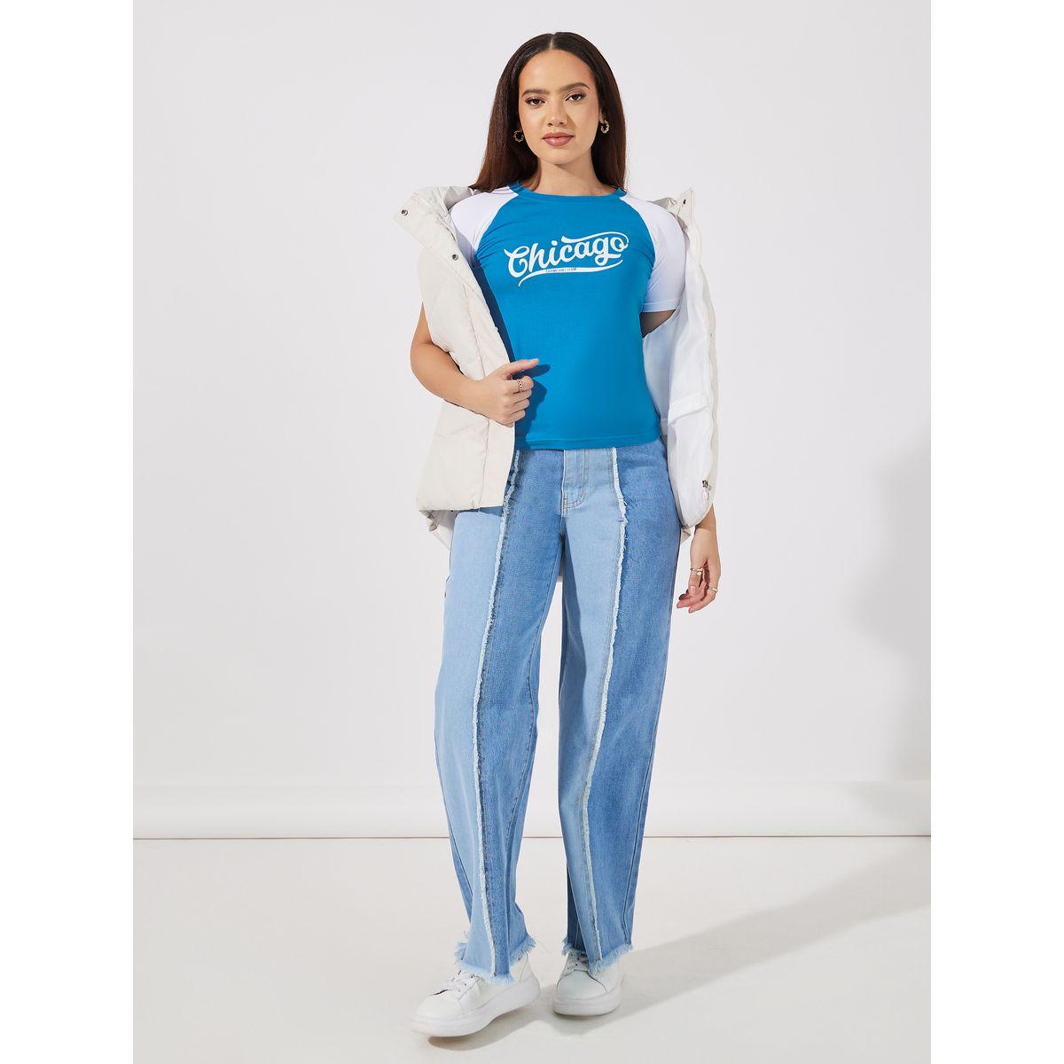 تيشيرت بنمط كتل الالوان وأكمام ريجلان-women-clothing-tshirts-image-2