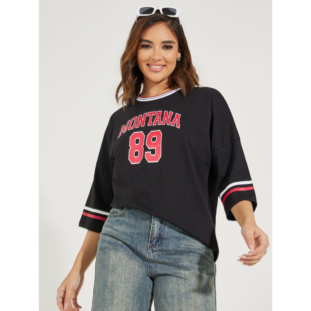 تيشيرت فضفاض مطبع بطبعة كتابة-women-clothing-tshirts-image-1