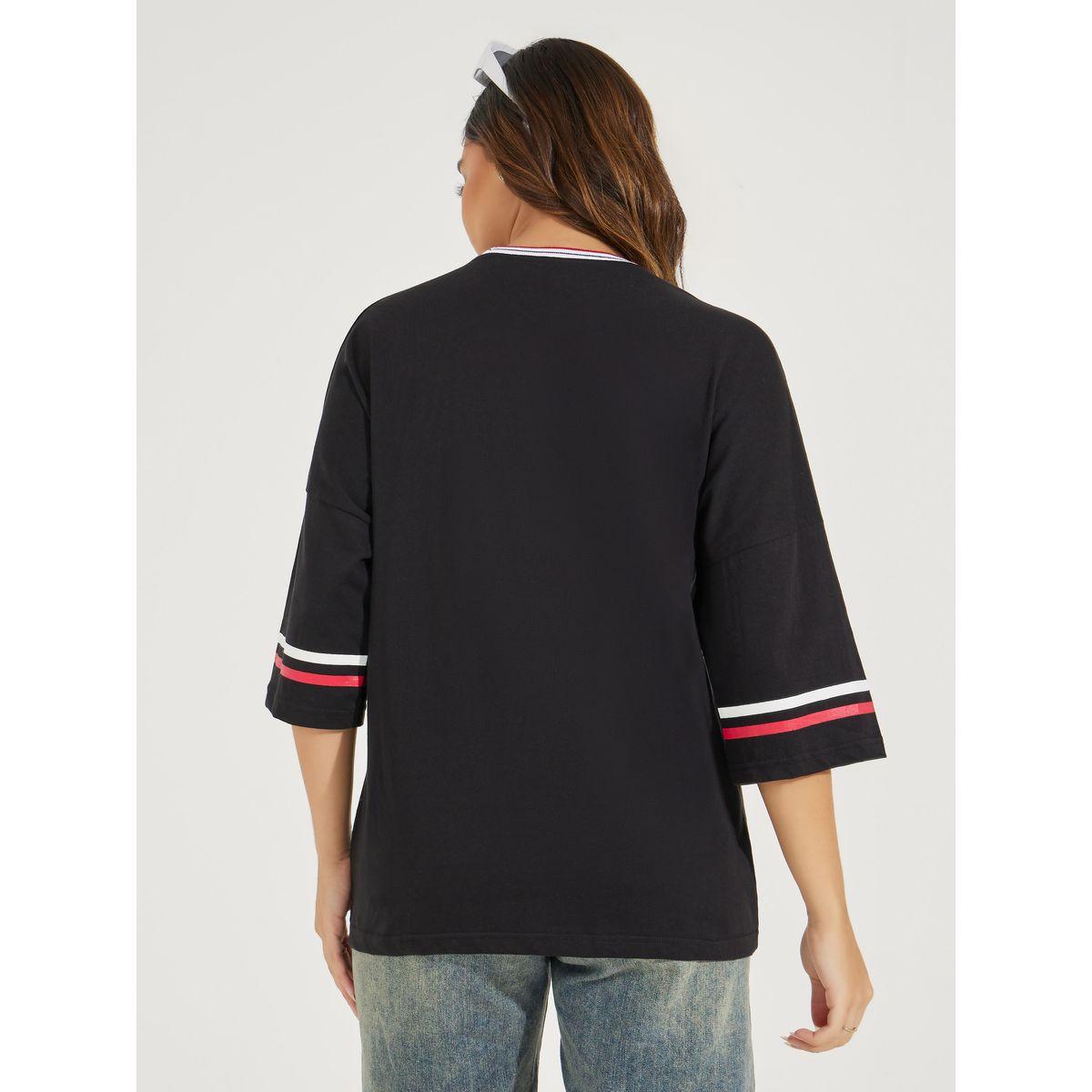 Styli Oversized Montana Slogan T-Shirt with Exaggerated Sleeves-women-clothing-tshirts-image-5