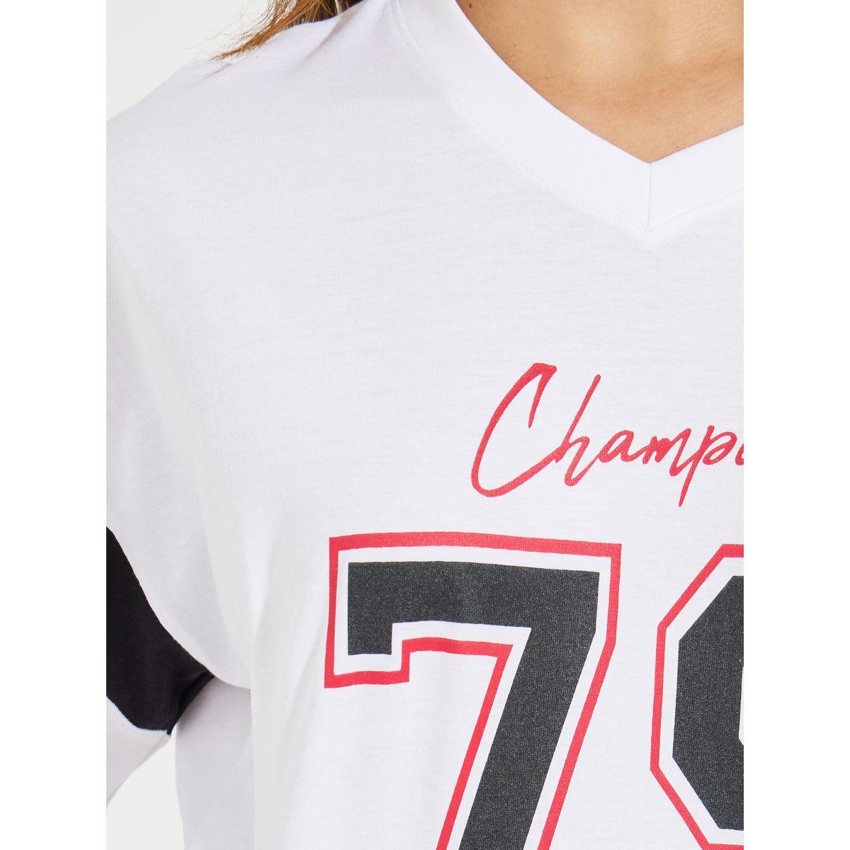 Styli Oversized Slogan Print V Neck T-Shirt with Exaggerated Sleeve-women-clothing-tshirts-image-4