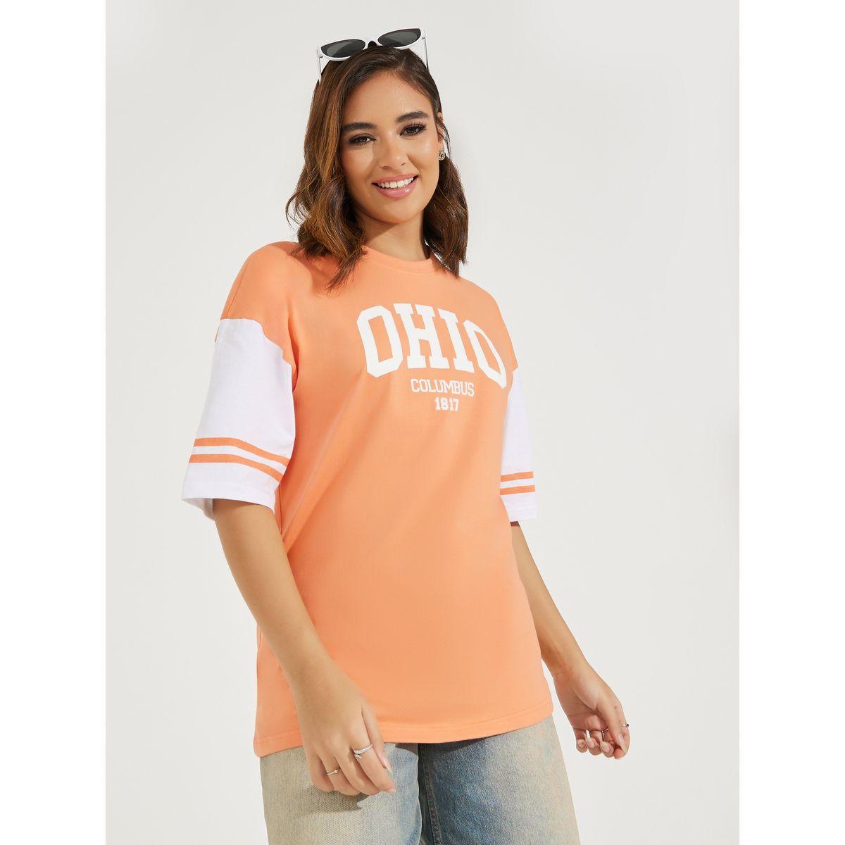 Styli Oversized Color Block Ohio Slogan T-Shirt with Dropped Shoulder-women-clothing-tshirts-image-2