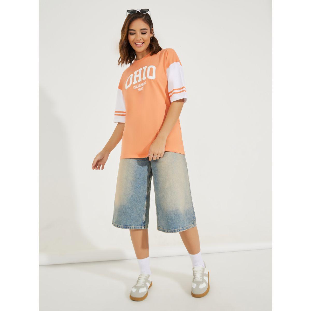 Styli Oversized Color Block Ohio Slogan T-Shirt with Dropped Shoulder-women-clothing-tshirts-image-3