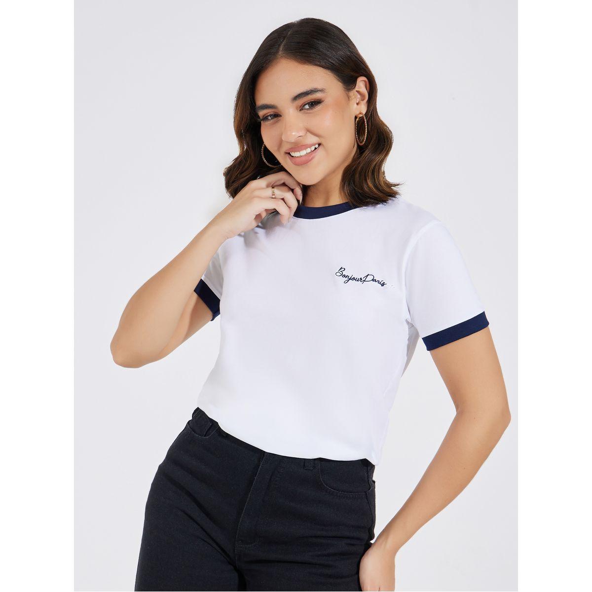 تيشيرت قطن بقصة عادي وتفاصيل مُطرّزة-women-clothing-tshirts-image-1