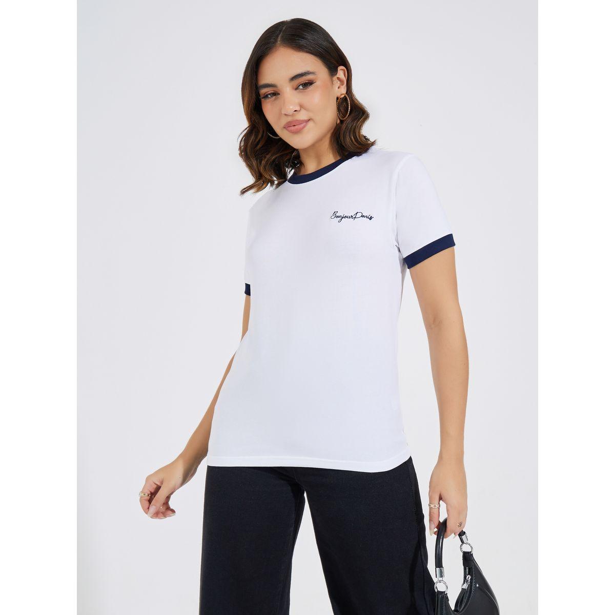 تيشيرت قطن بقصة عادي وتفاصيل مُطرّزة-women-clothing-tshirts-image-3