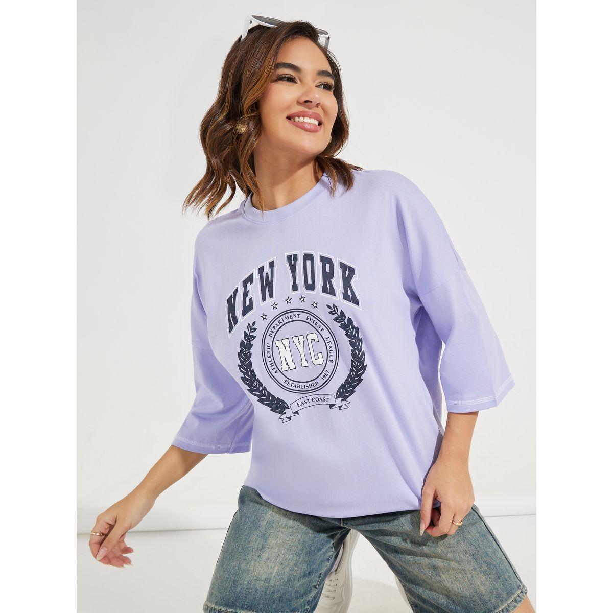 Styli Oversized New York Print T-Shirt with Exaggerated Sleeves-women-clothing-tshirts-image-1