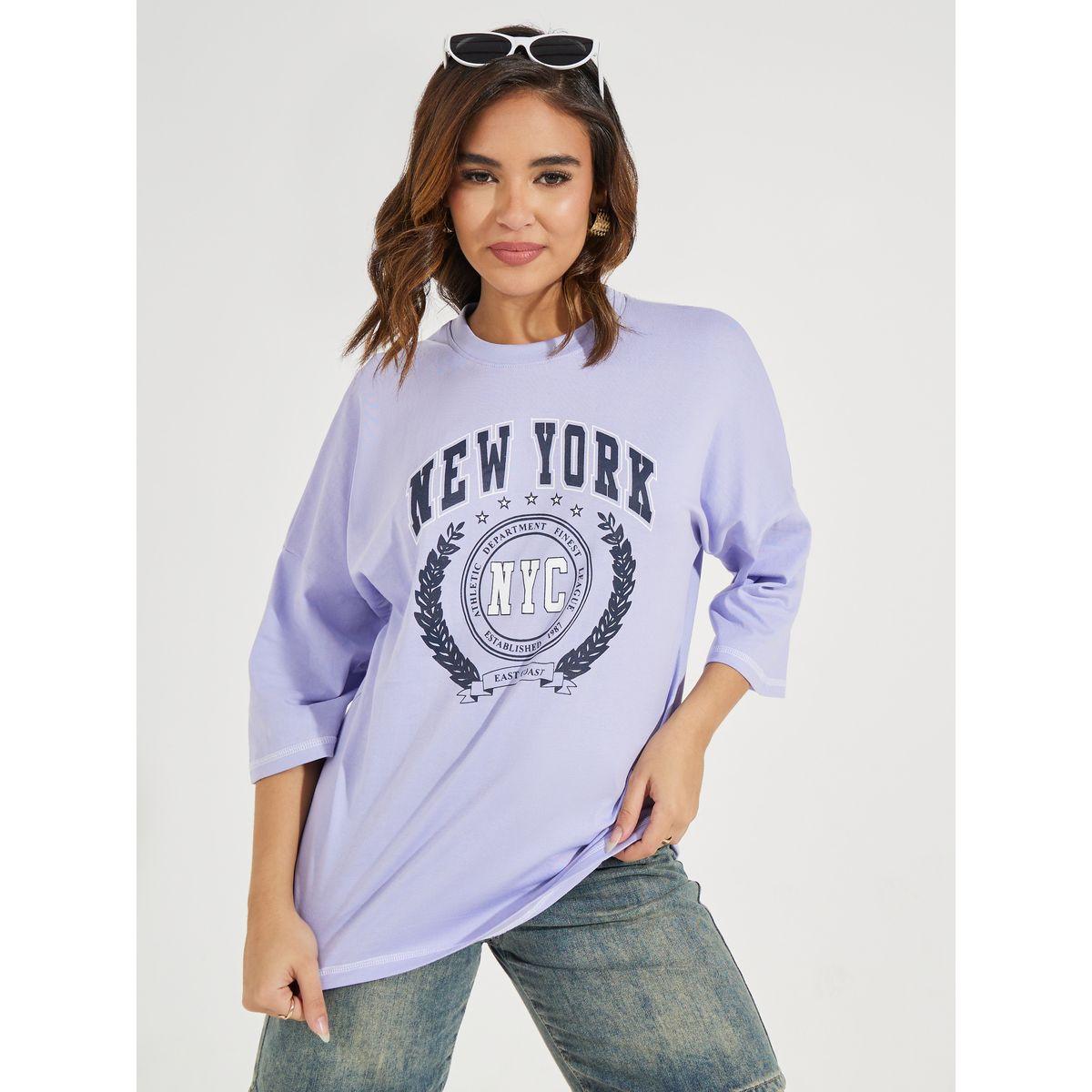 Styli Oversized New York Print T-Shirt with Exaggerated Sleeves-women-clothing-tshirts-image-3