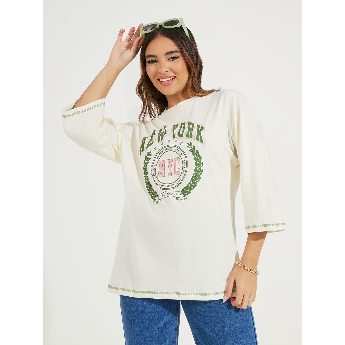 Styli Oversized New York Print T-Shirt with Exaggerated Sleeves-women-clothing-tshirts-image-1