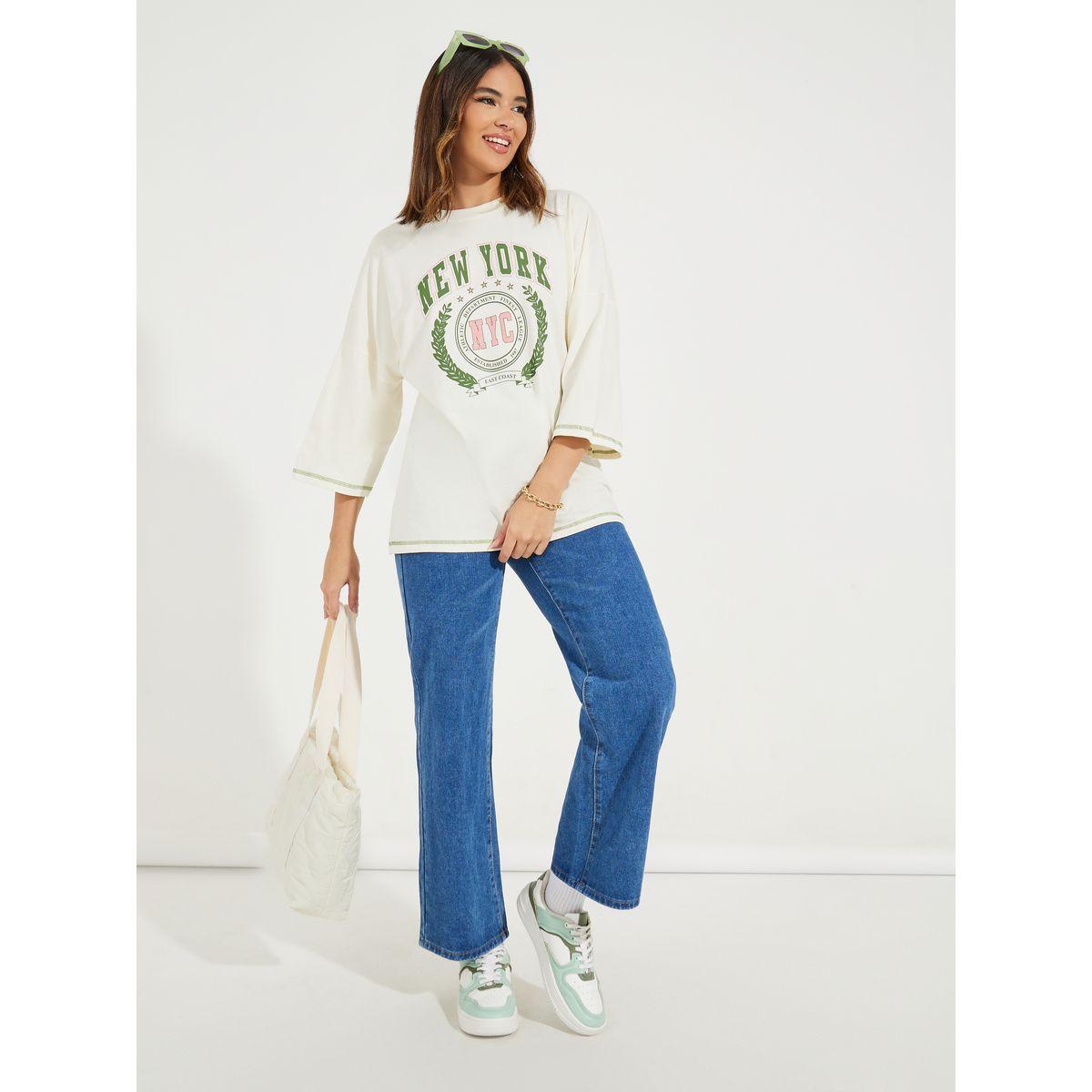Styli Oversized New York Print T-Shirt with Exaggerated Sleeves-women-clothing-tshirts-image-2