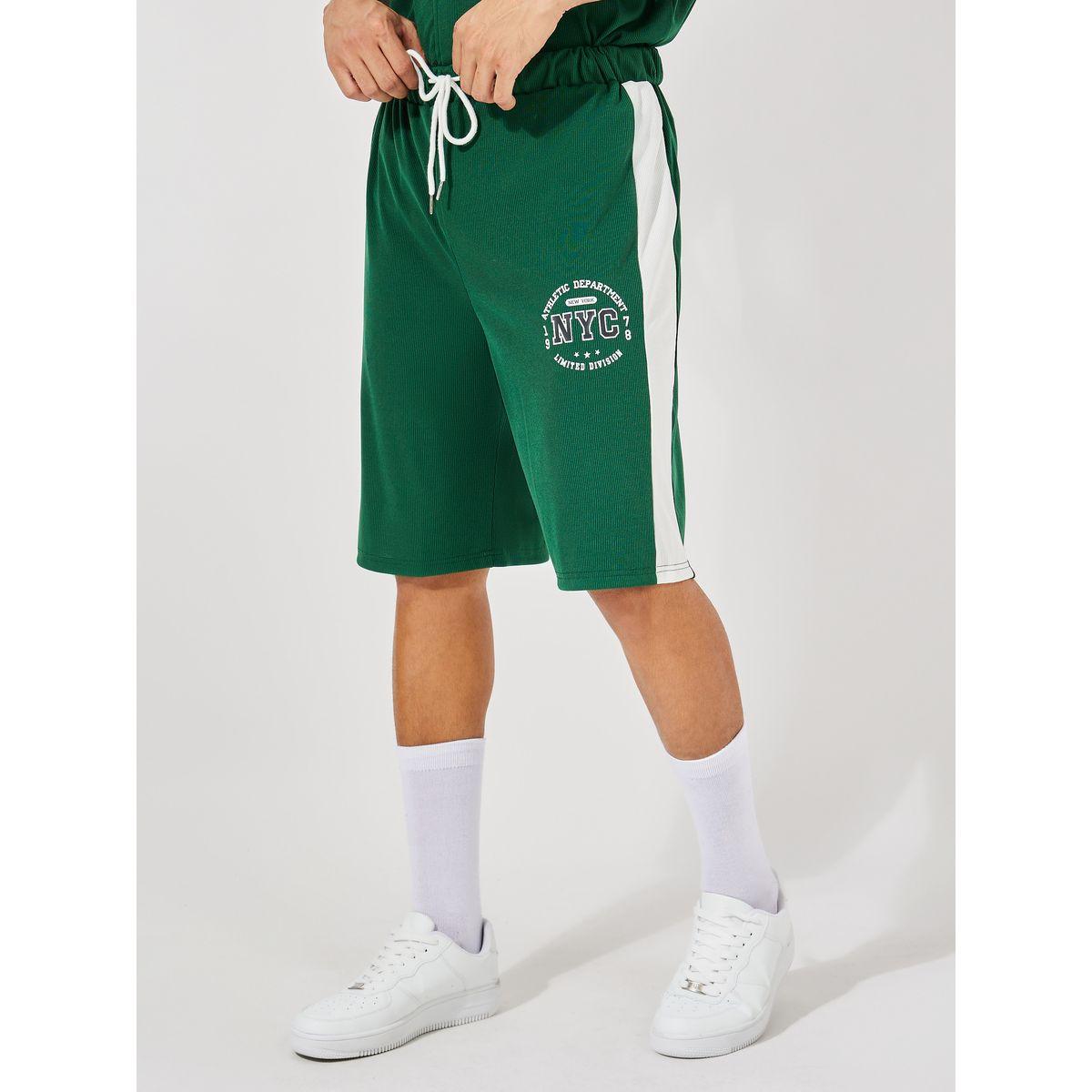 شورت فضفاض محبوك بنمط وافل مع شعار-men-clothing-bottoms-shorts-image-1