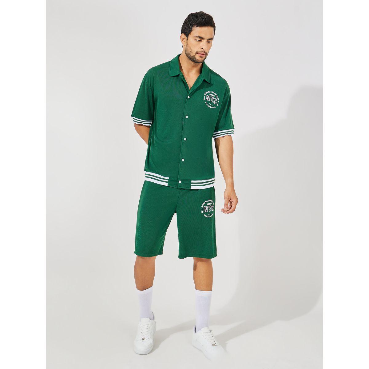 شورت فضفاض محبوك بنمط وافل مع شعار-men-clothing-bottoms-shorts-image-2
