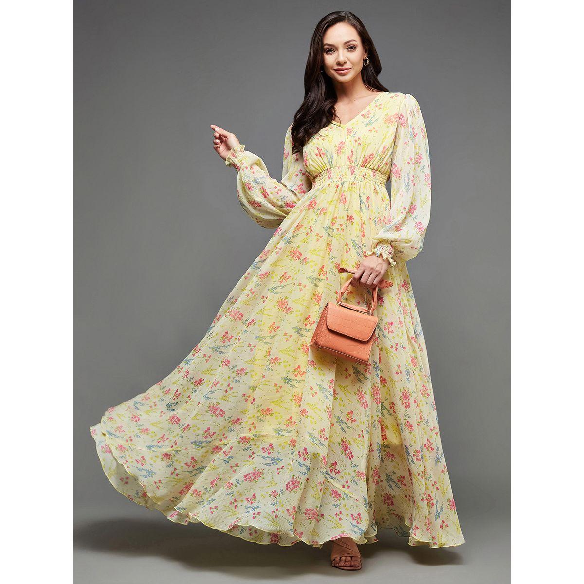 فستان طويل بطبعة زهور واكمام بيشوب ميس تشيس × ستايلي-women-clothing-dresses-image-1