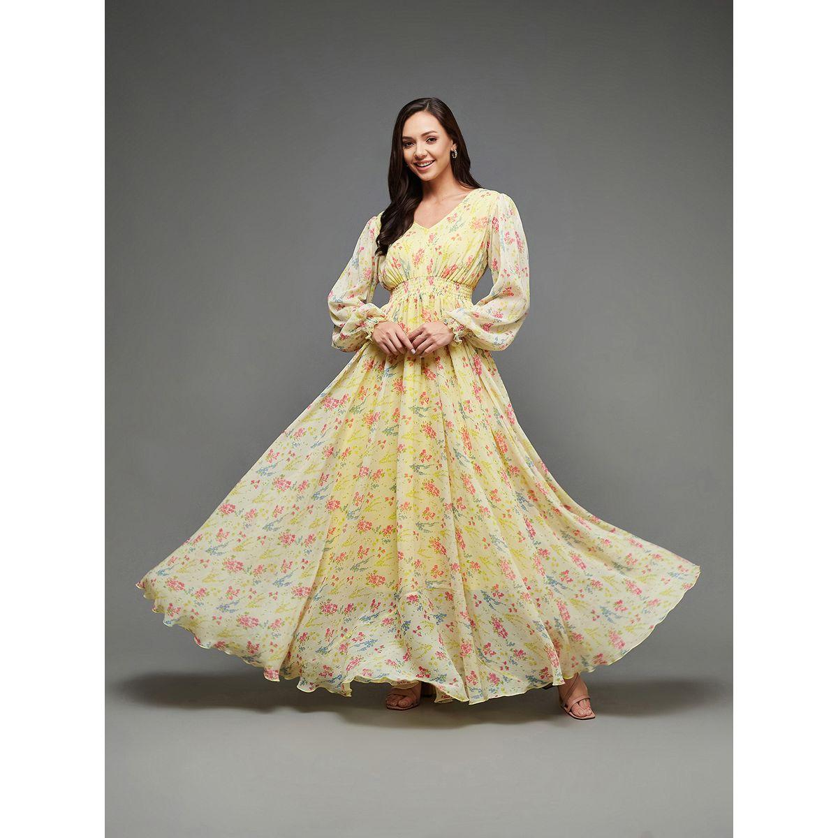 فستان طويل بطبعة زهور واكمام بيشوب ميس تشيس × ستايلي-women-clothing-dresses-image-2