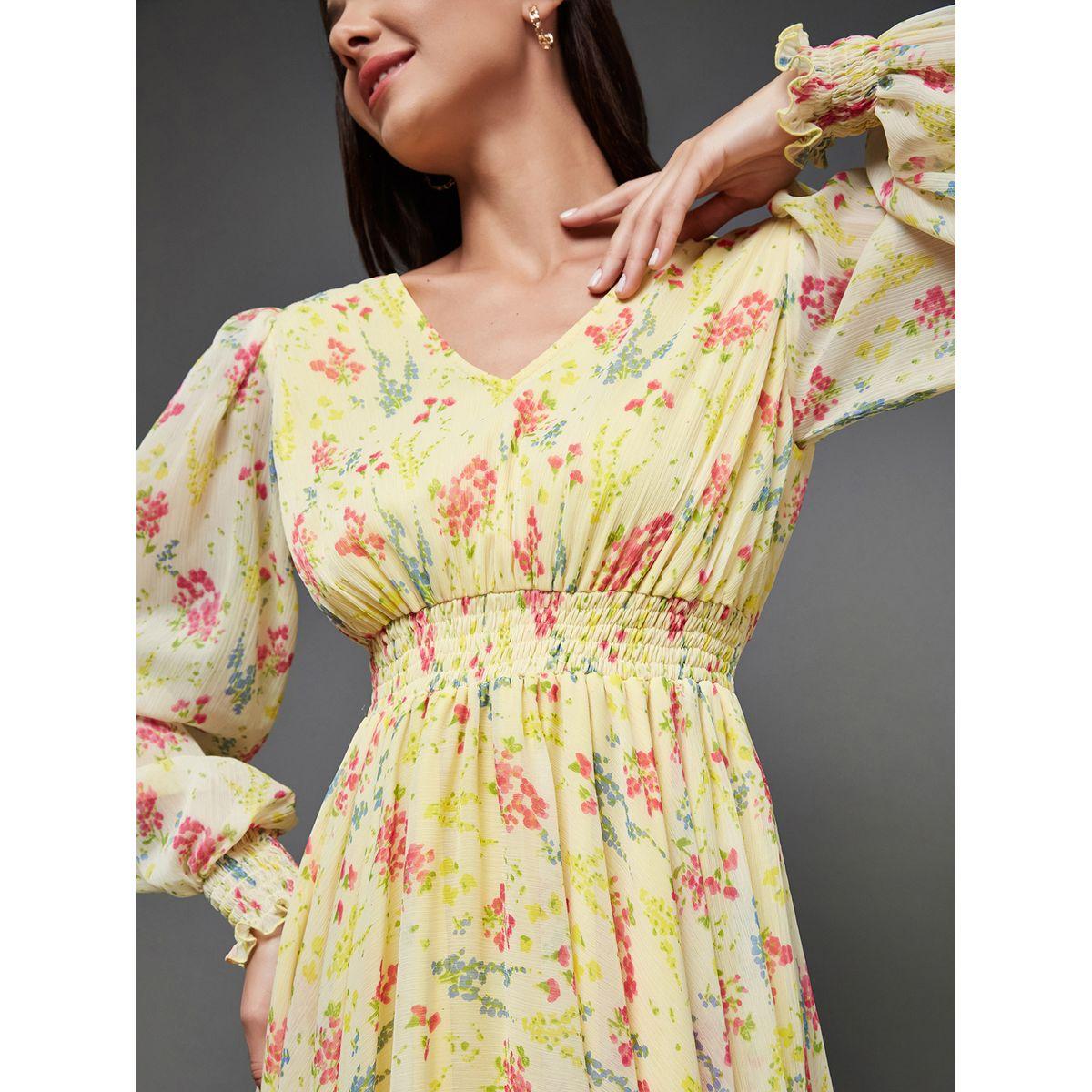 فستان طويل بطبعة زهور واكمام بيشوب ميس تشيس × ستايلي-women-clothing-dresses-image-5