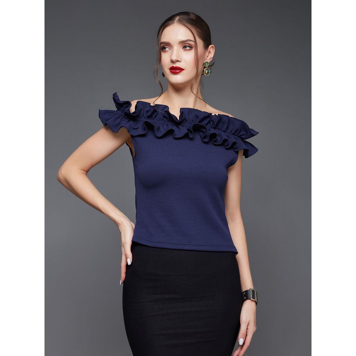 Miss Chase X Styli  Ruffled Detail Top with Bardot Neck-women-clothing-shirtsandblouses-blouses-image-1