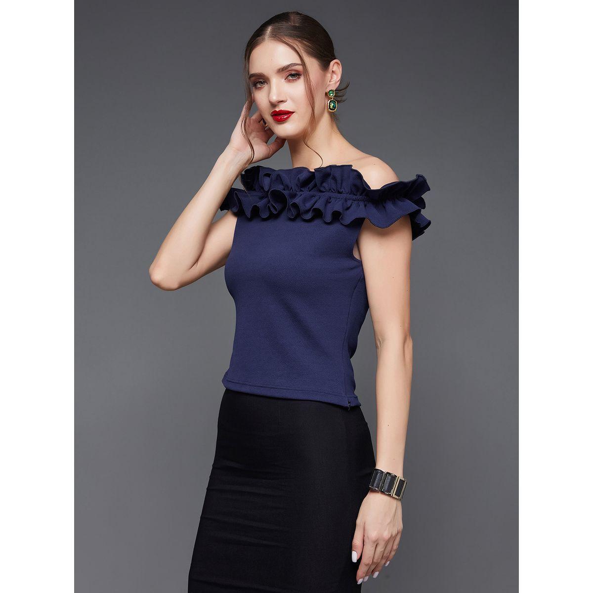 بلوزة بياقة باردو وتفاصيل كشكش ميس تشيس × ستايلي-women-clothing-shirtsandblouses-blouses-image-2