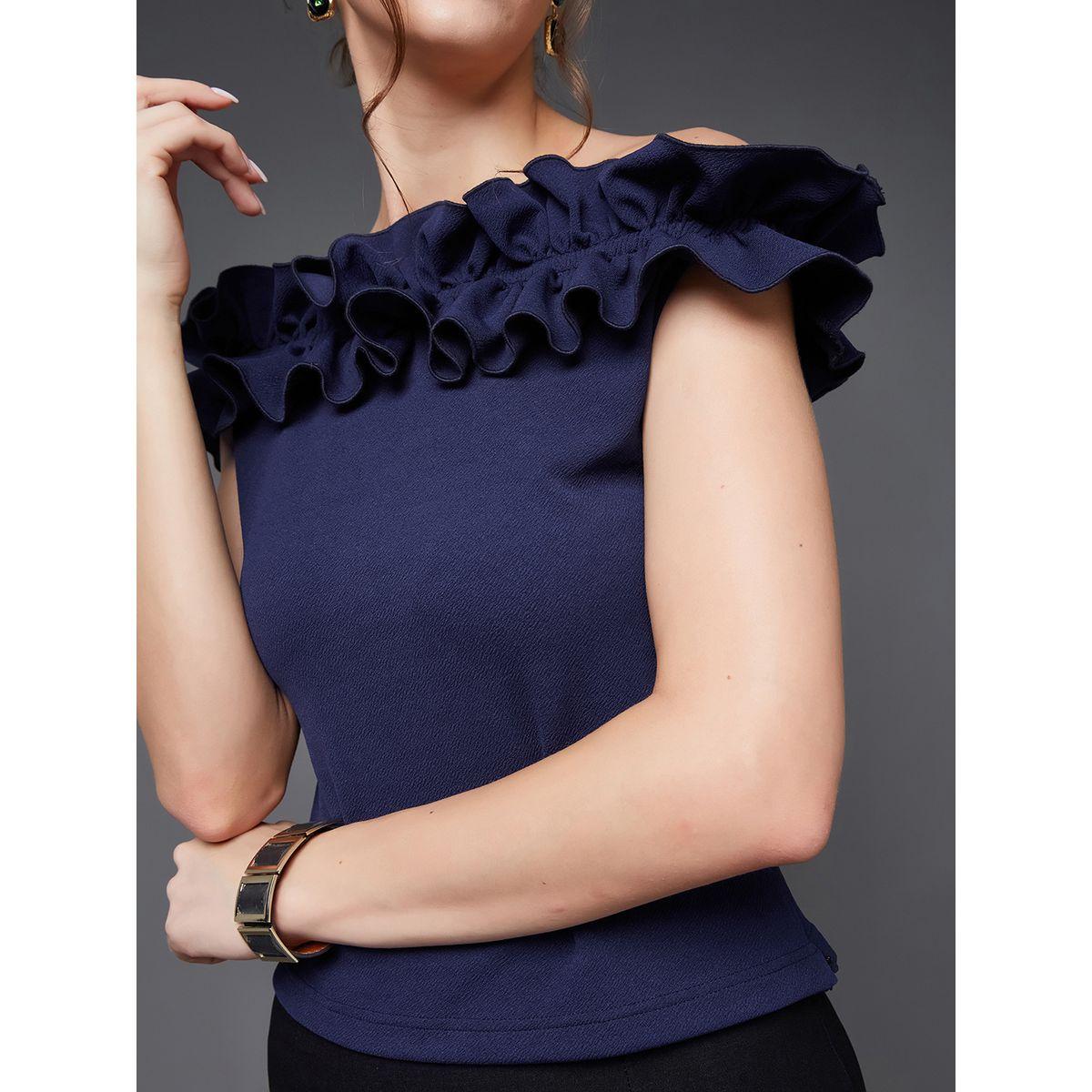 Miss Chase X Styli  Ruffled Detail Top with Bardot Neck-women-clothing-shirtsandblouses-blouses-image-4