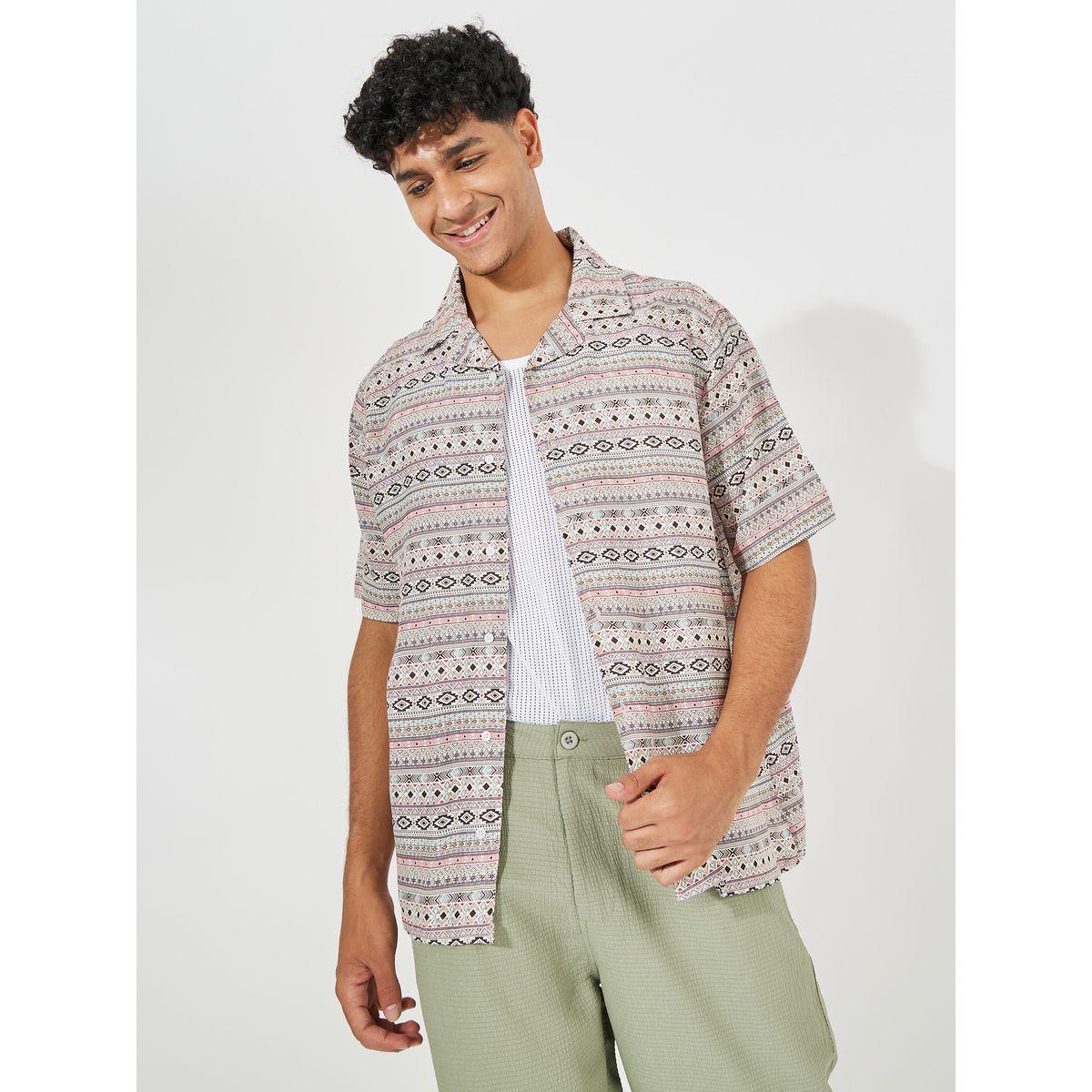 Styli Tribal Print Resort Collar Relaxed Fit Shirt-men-clothing-shirts-image-1