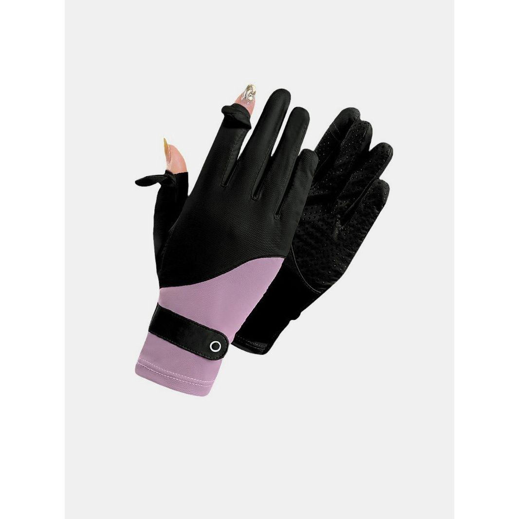 Styli Active Half & Half Color Block Open Finger Detail Adjustable Cycling Gloves-women-winterwear-gloves-image-1