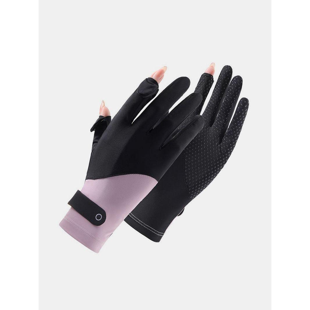 Styli Active Half & Half Color Block Open Finger Detail Adjustable Cycling Gloves-women-winterwear-gloves-image-2
