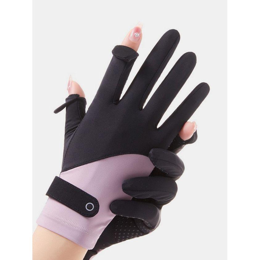 Styli Active Half & Half Color Block Open Finger Detail Adjustable Cycling Gloves-women-winterwear-gloves-image-3